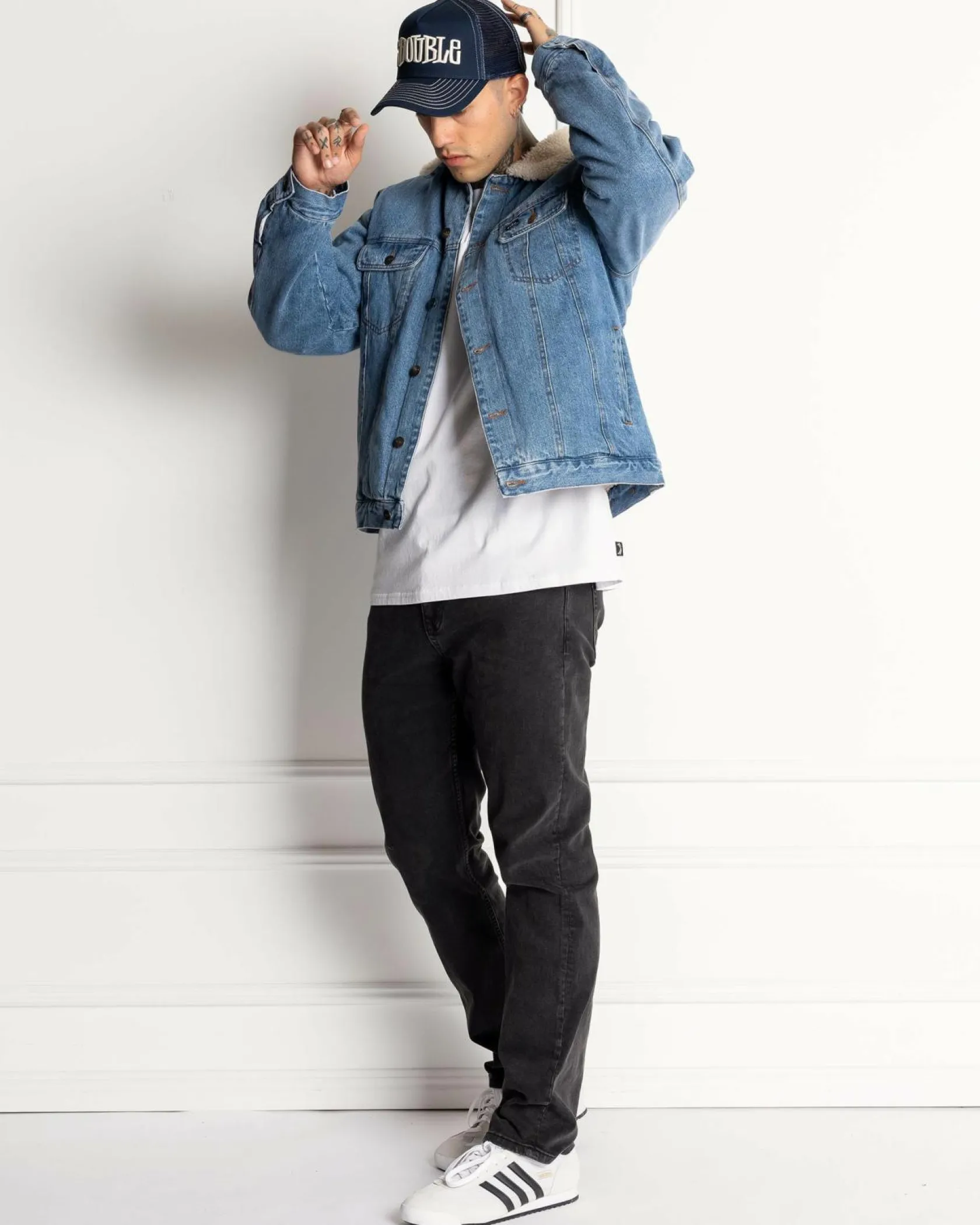 S-Double Mid-Block Curved Peak Trucker Cap Navy Clearance