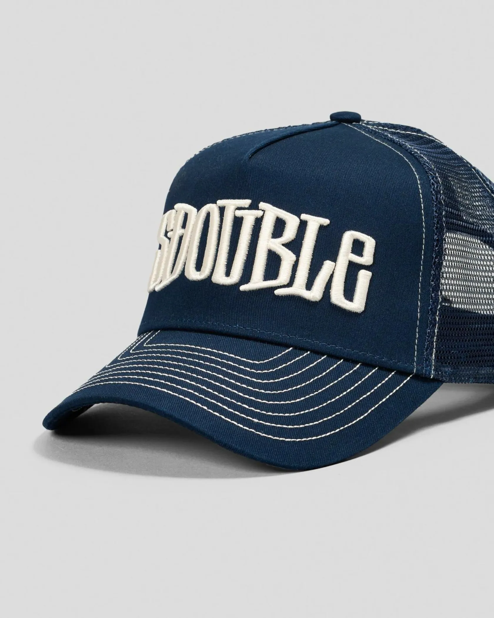 S-Double Mid-Block Curved Peak Trucker Cap Navy Clearance