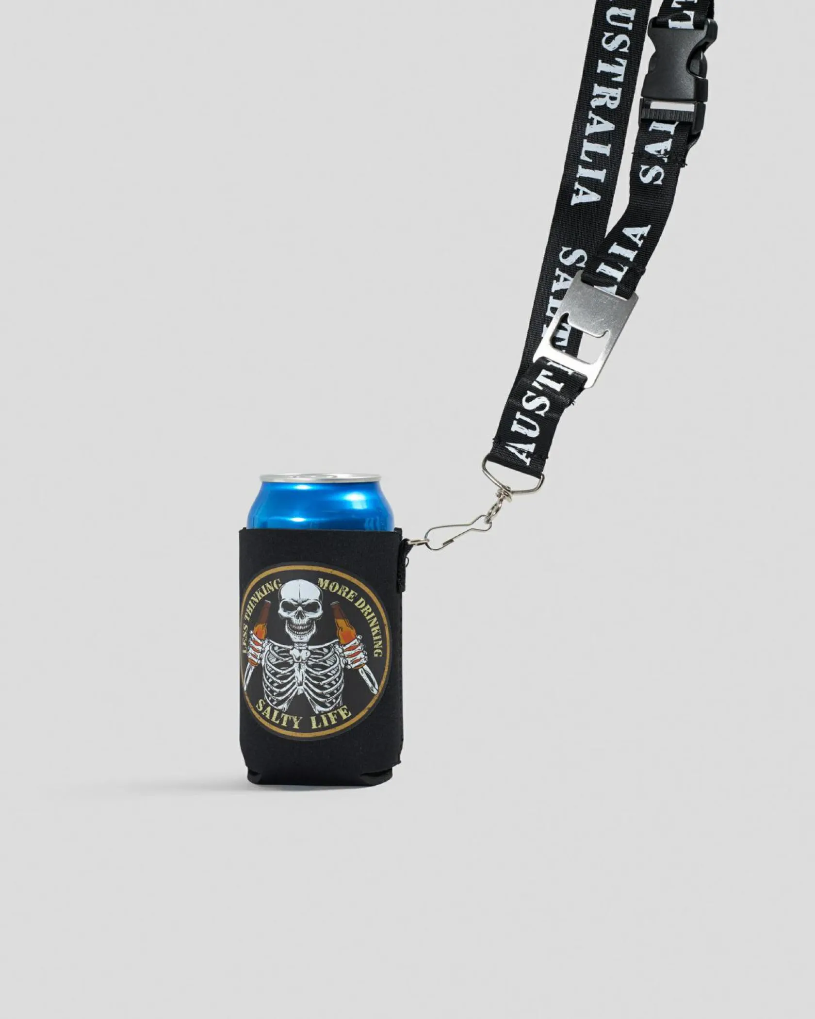 Salty Life More Drinking Lanyard Stubby Cooler Black Sale