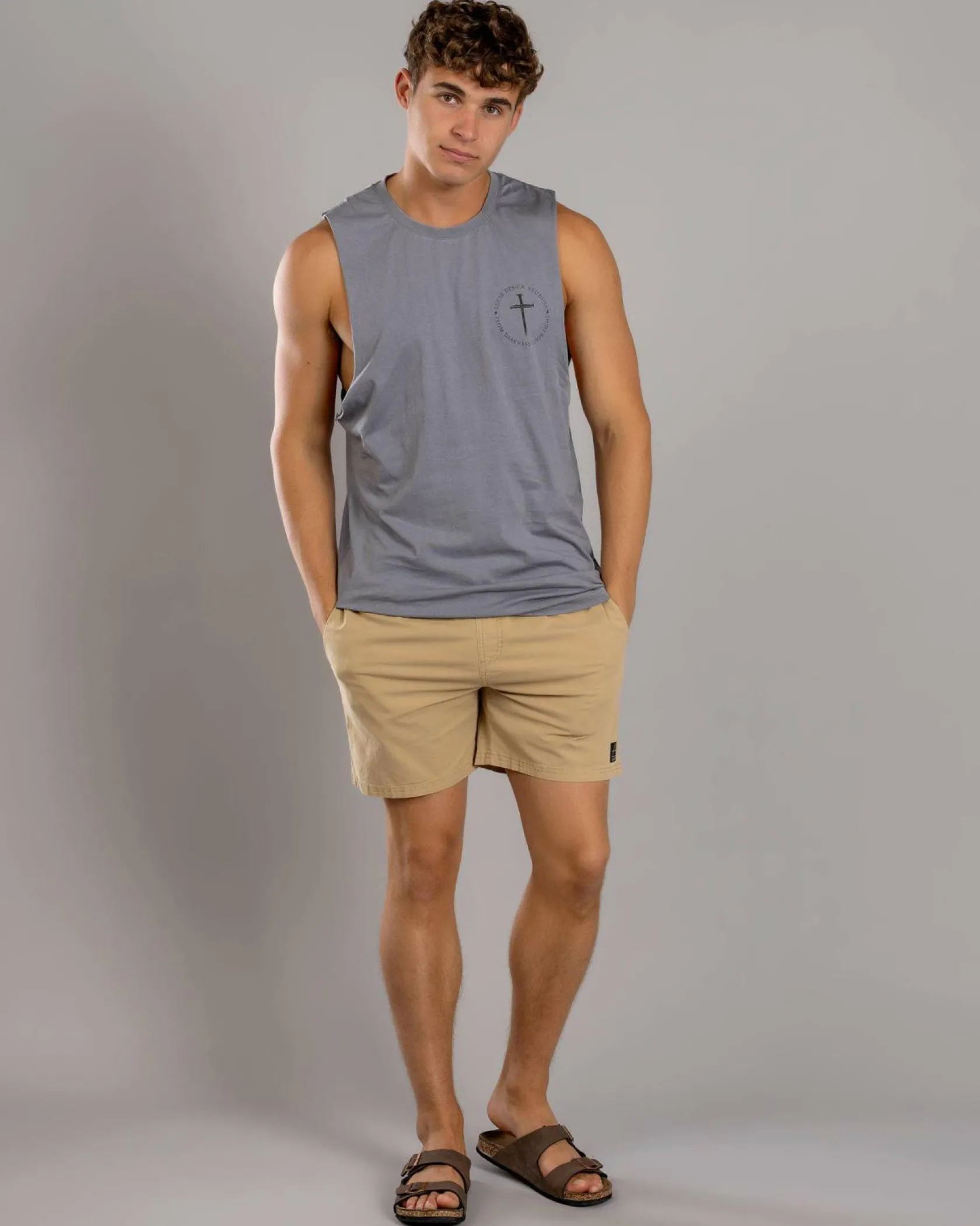 Lucid Motion Elastic Waist Shorts Stone Sale
