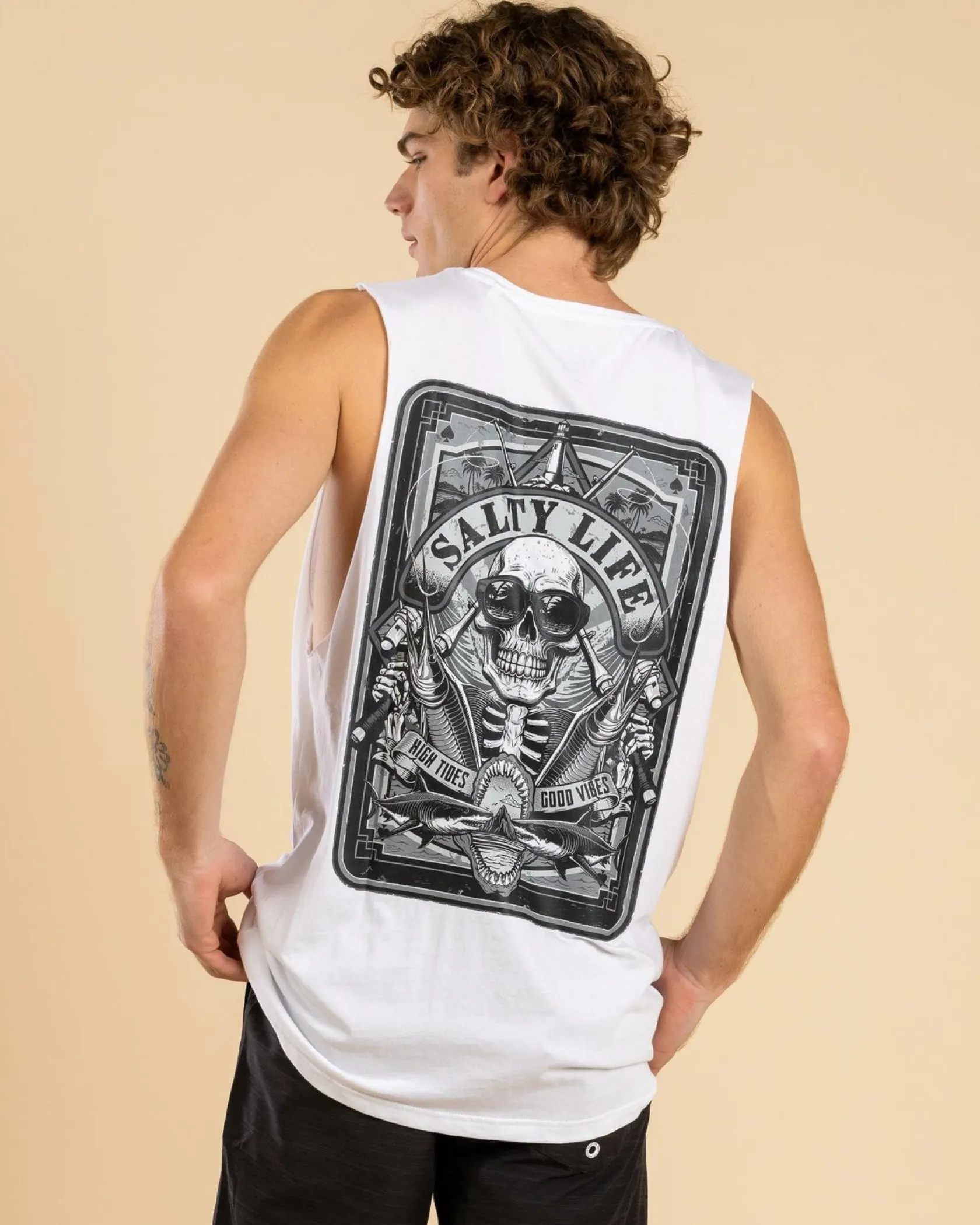 Salty Life Ocean's Gamble Muscle Tank White