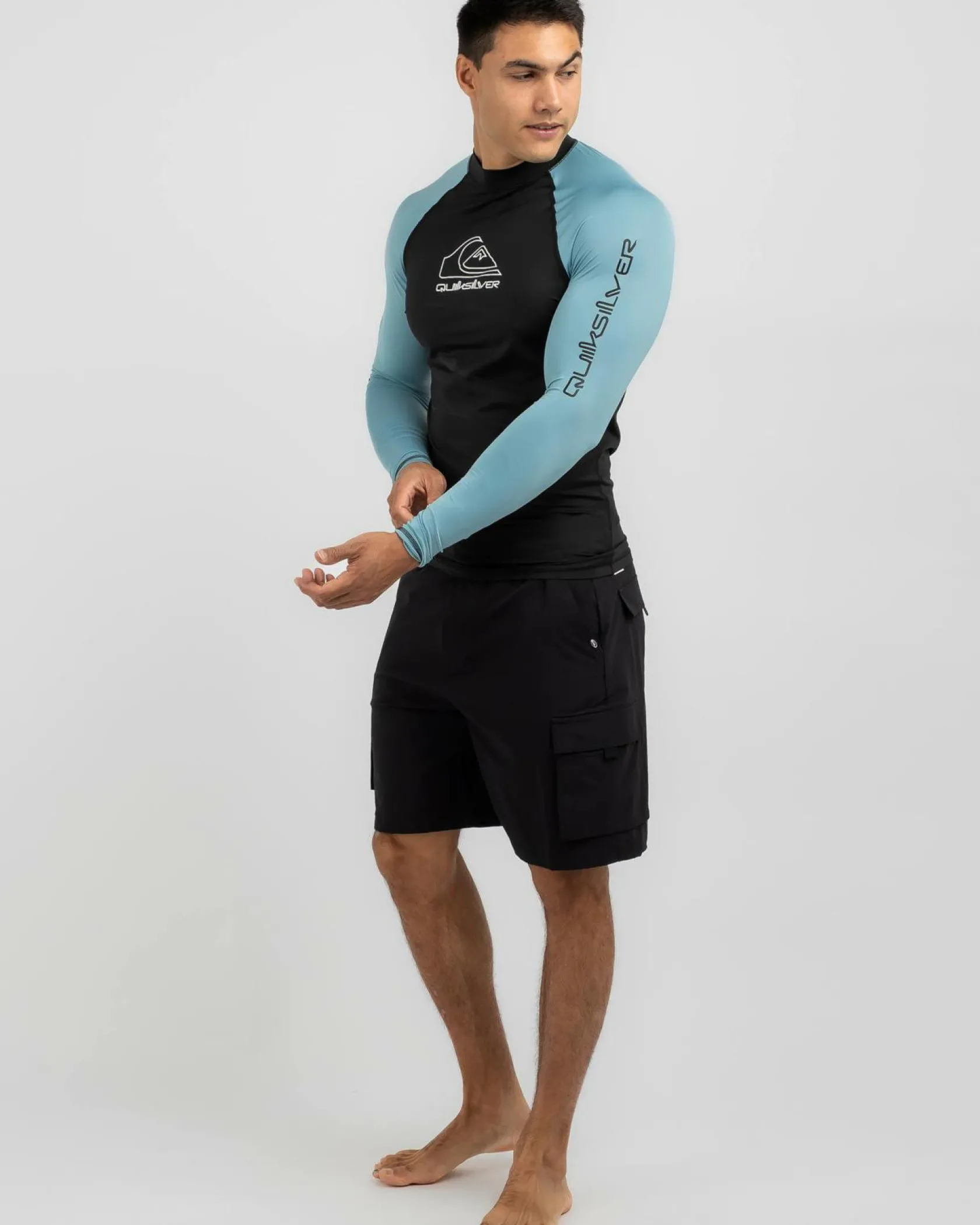 Quiksilver On Tour Long Sleeve Rash Vest Reef Waters Discount
