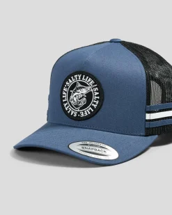 Salty Life Once Bitten 3.0 Trucker Cap Washed Blue Sale