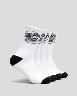 Santa Cruz Opus Dot Crew Socks 4 Pack White Discount