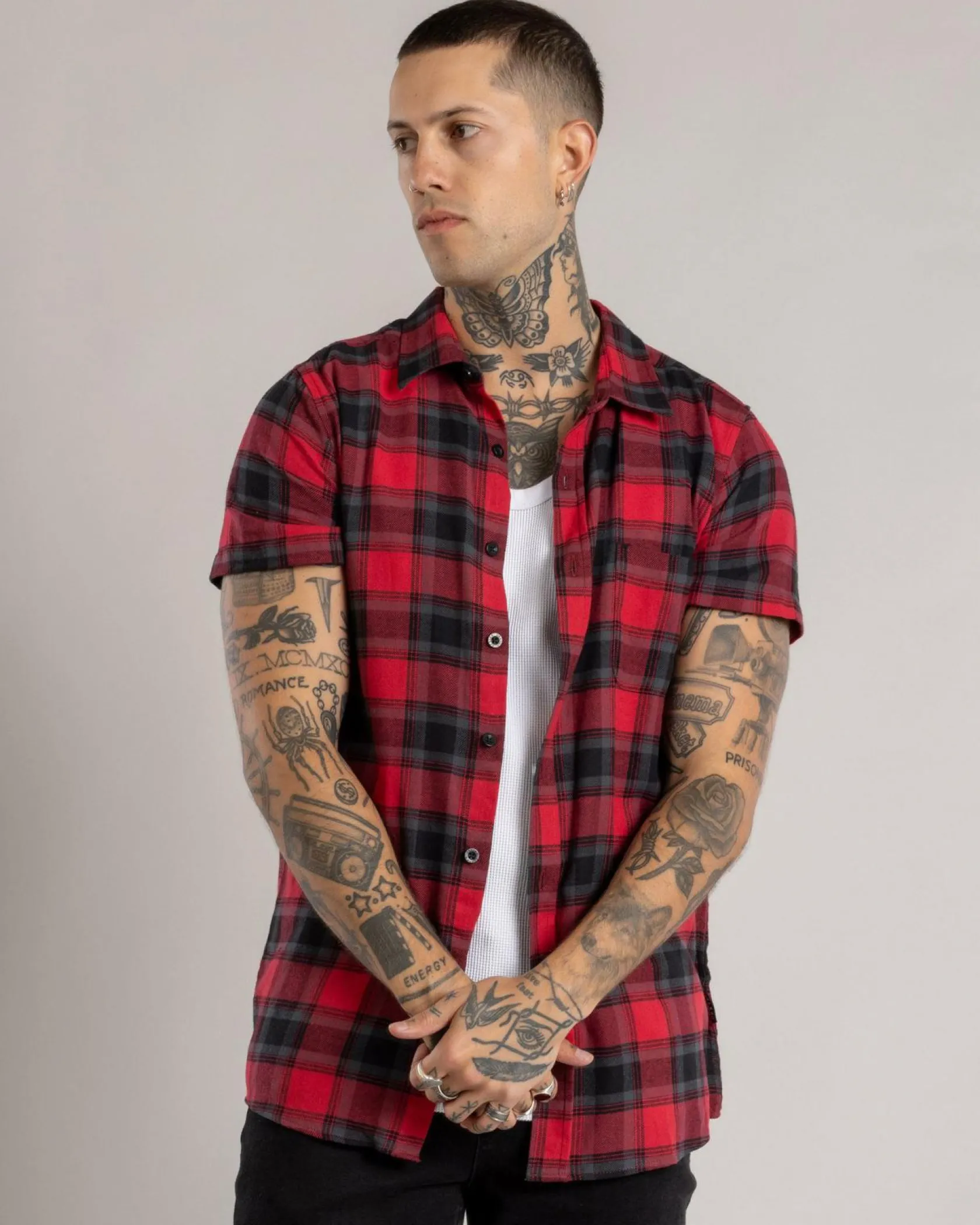 Dexter Outlander Short Sleeve Shirt Red/black Check Outlet
