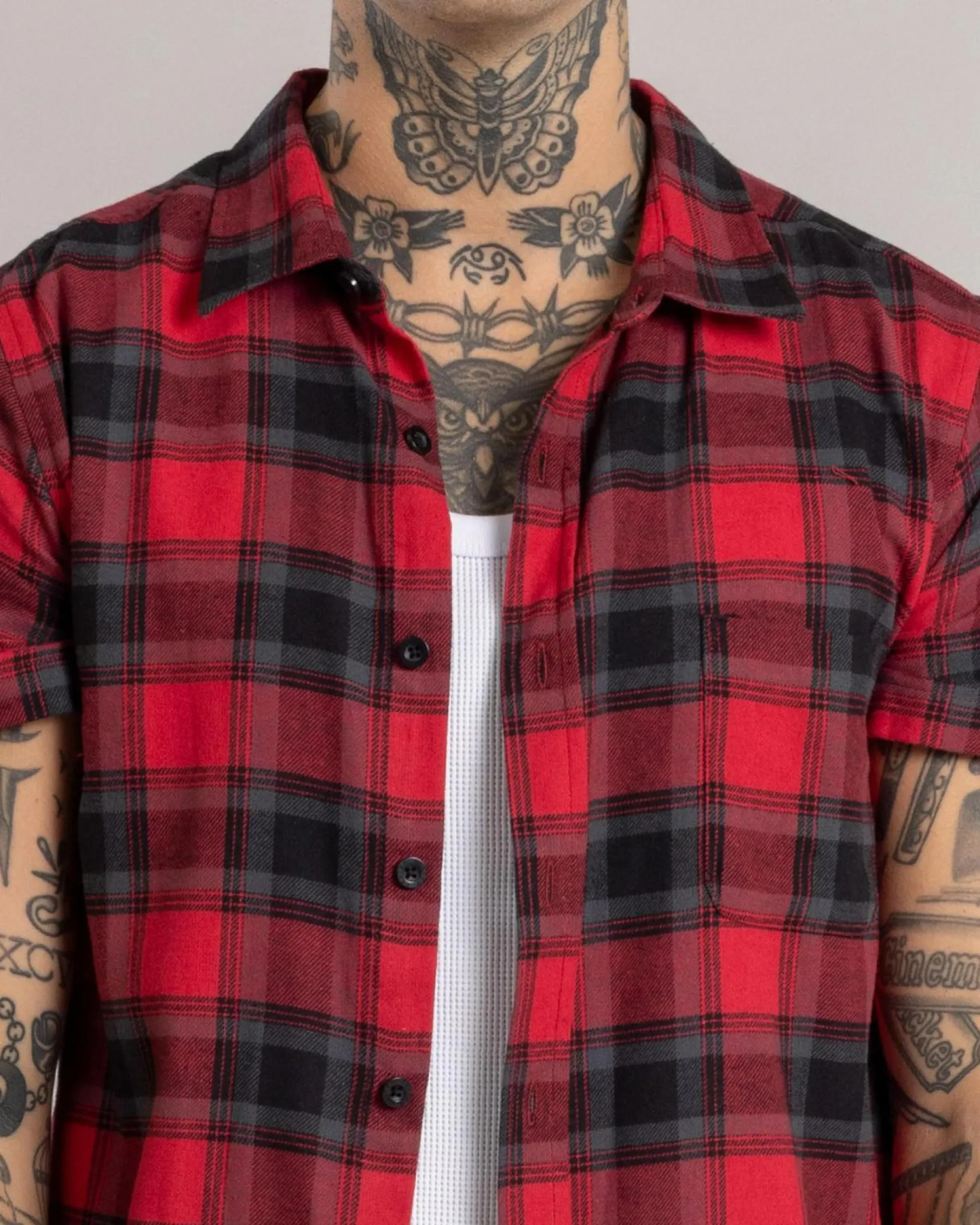 Dexter Outlander Short Sleeve Shirt Red/black Check Outlet