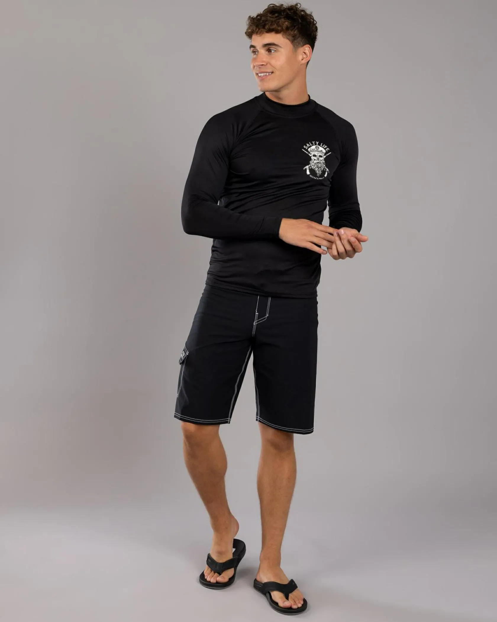 Salty Life Overboard Long Sleeve Rash Vest Black Outlet