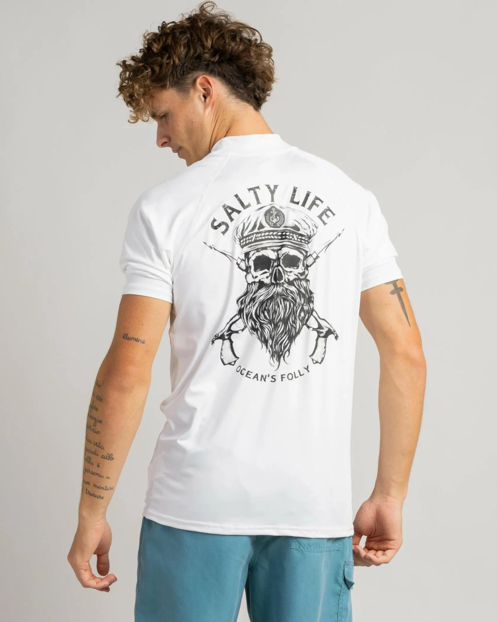 Salty Life Overboard Short Sleeve Rash Vest White Hot