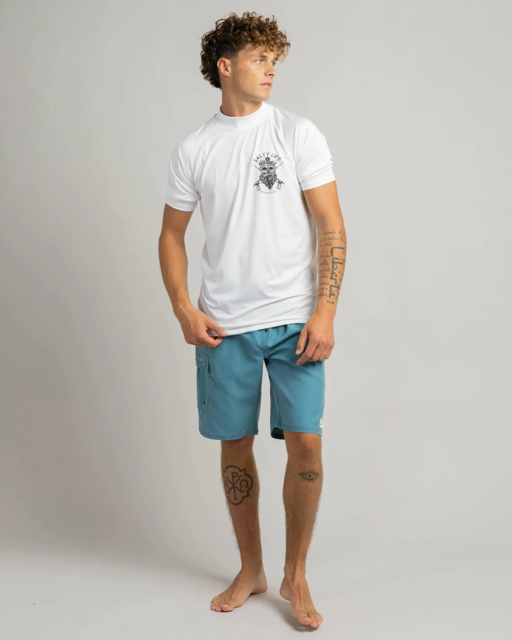 Salty Life Overboard Short Sleeve Rash Vest White Hot