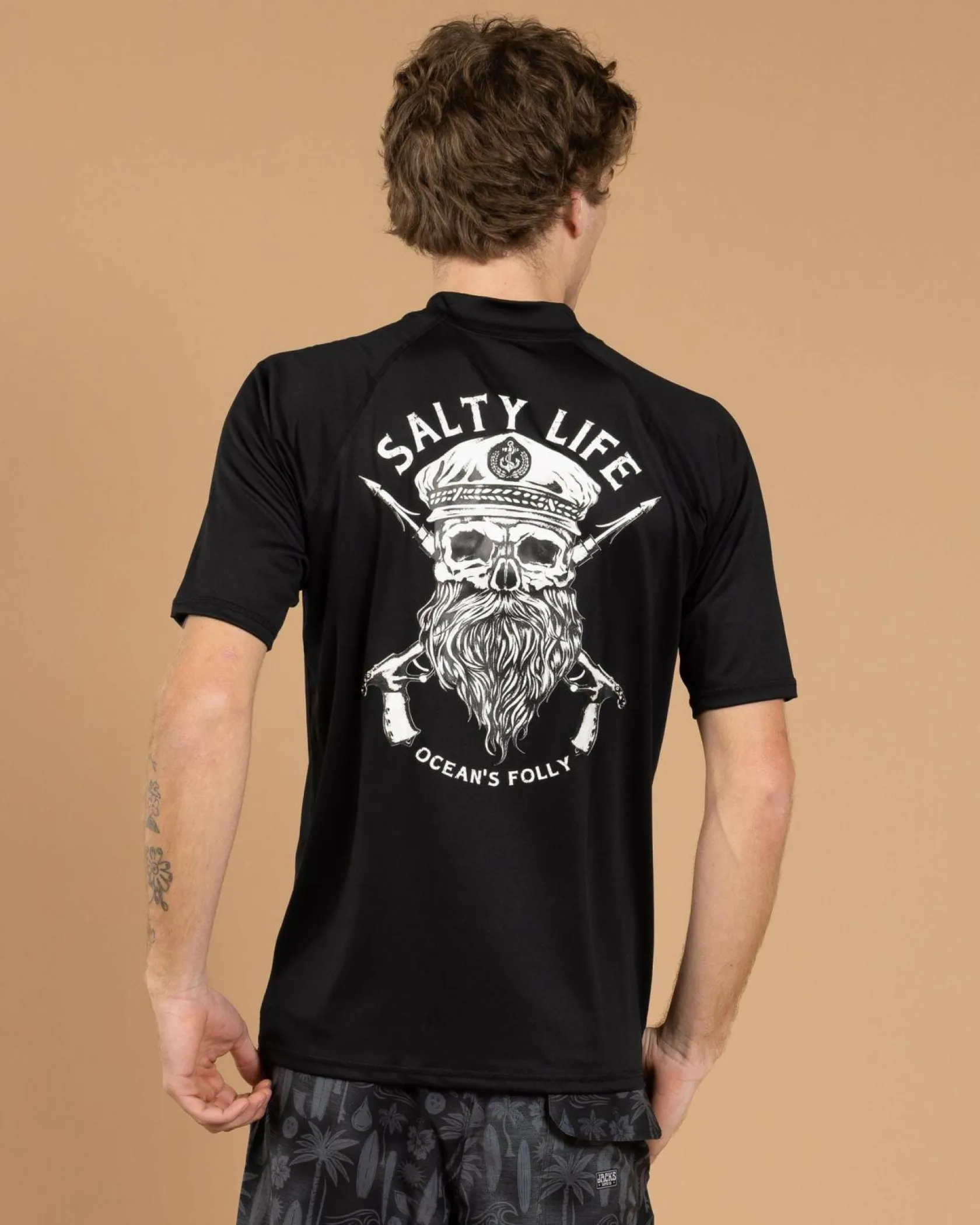 Salty Life Overboard Short Sleeve Rash Vest Black