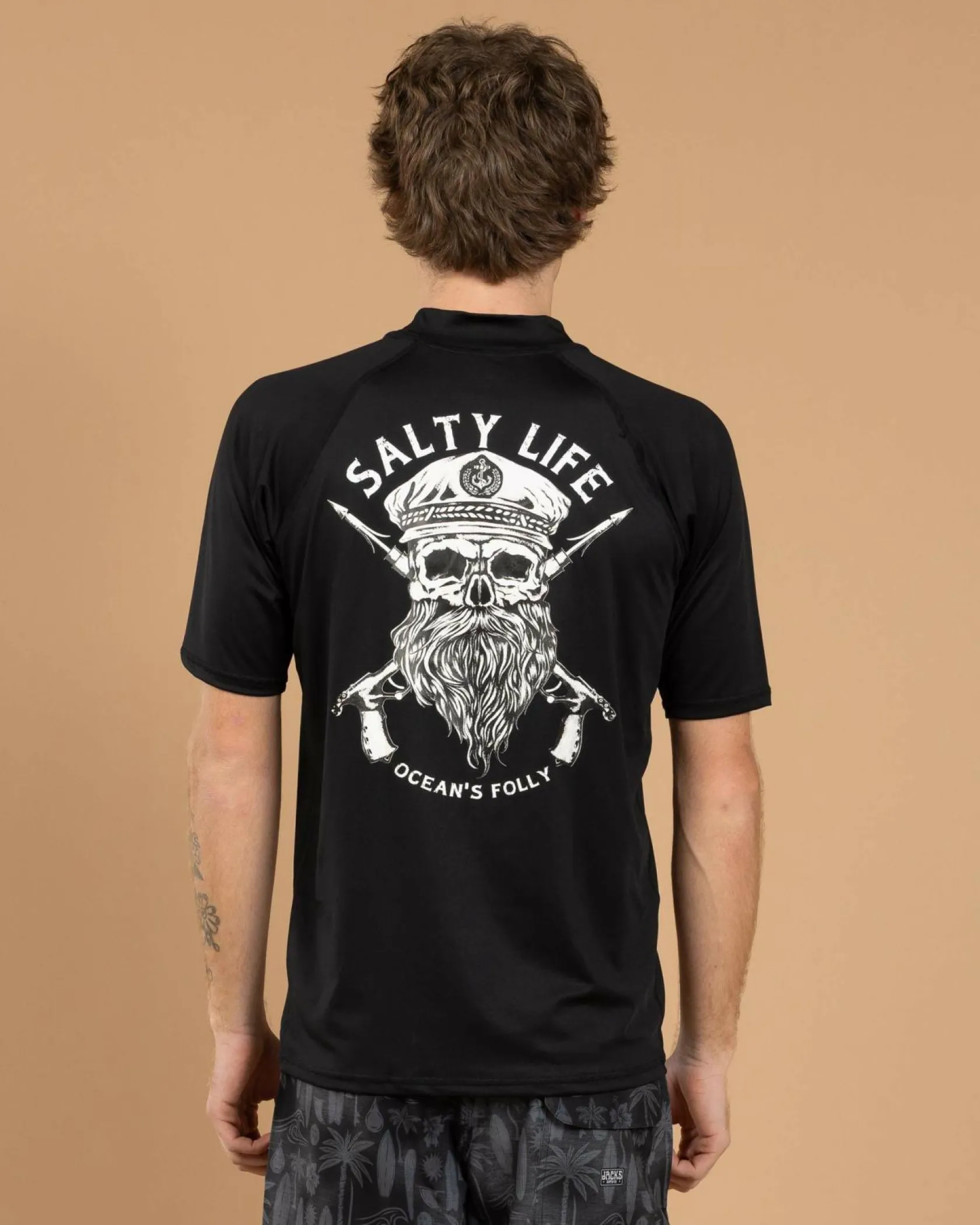 Salty Life Overboard Short Sleeve Rash Vest Black