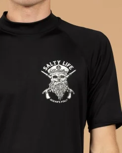 Salty Life Overboard Short Sleeve Rash Vest Black