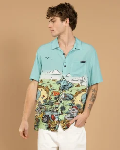 The Mad Hueys Oz Straya Short Sleeve Shirt Aqua New