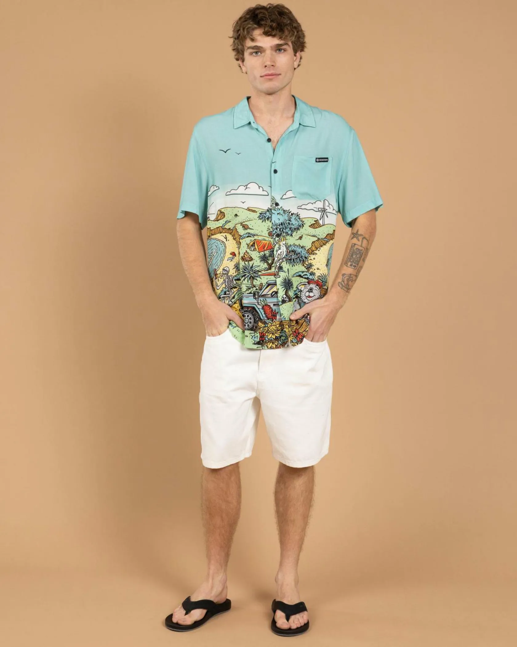 The Mad Hueys Oz Straya Short Sleeve Shirt Aqua New