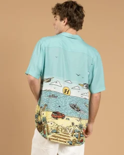 The Mad Hueys Oz Straya Short Sleeve Shirt Aqua New