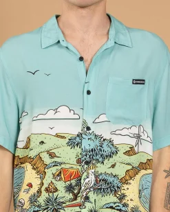 The Mad Hueys Oz Straya Short Sleeve Shirt Aqua New