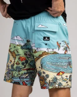 The Mad Hueys Oz Straya Volley Shorts Aqua Best