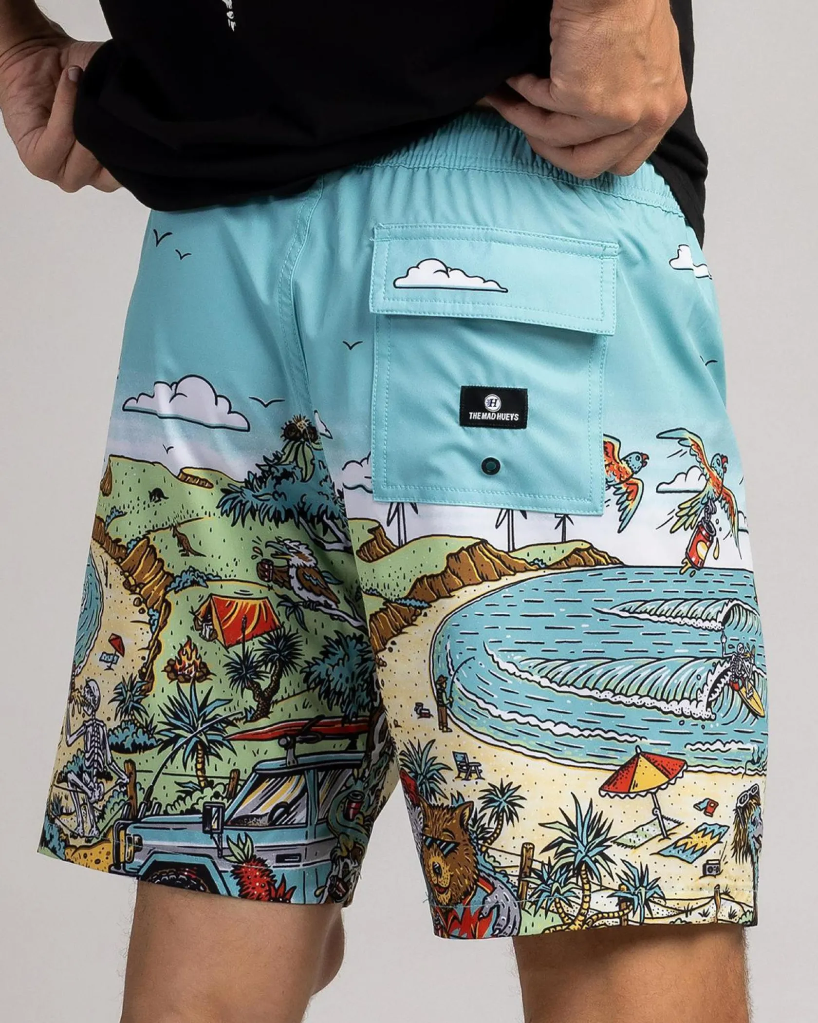 The Mad Hueys Oz Straya Volley Shorts Aqua Best