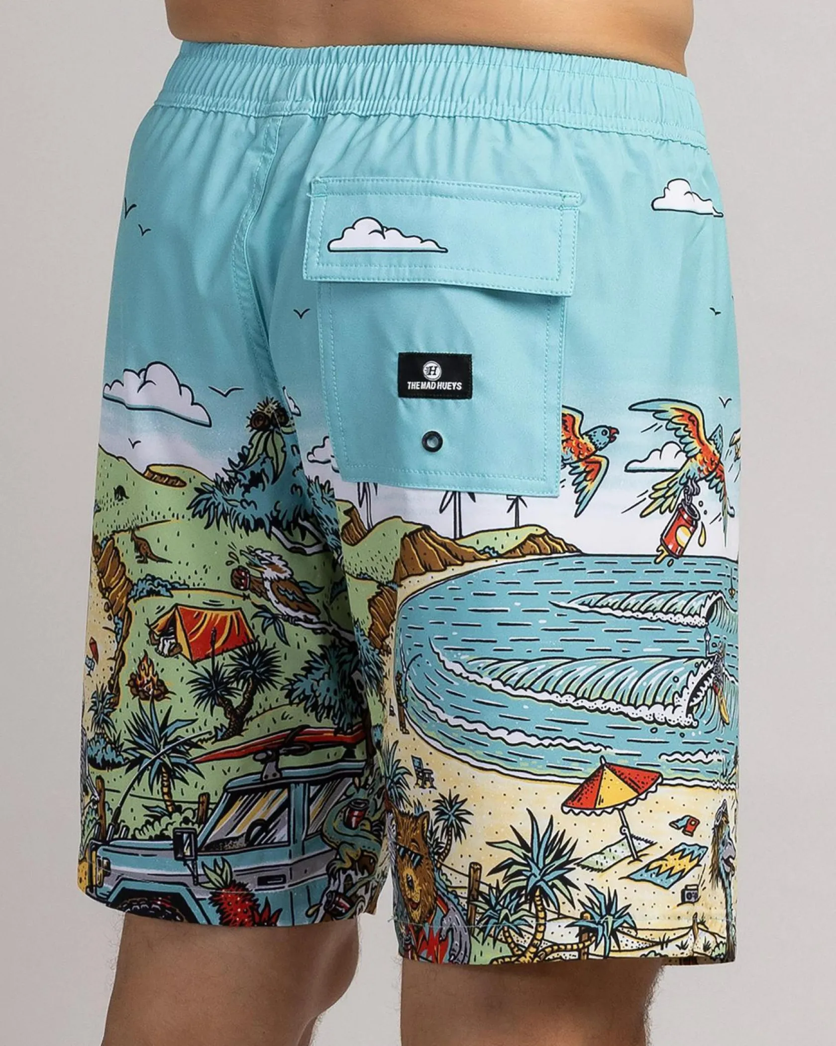 The Mad Hueys Oz Straya Volley Shorts Aqua Best
