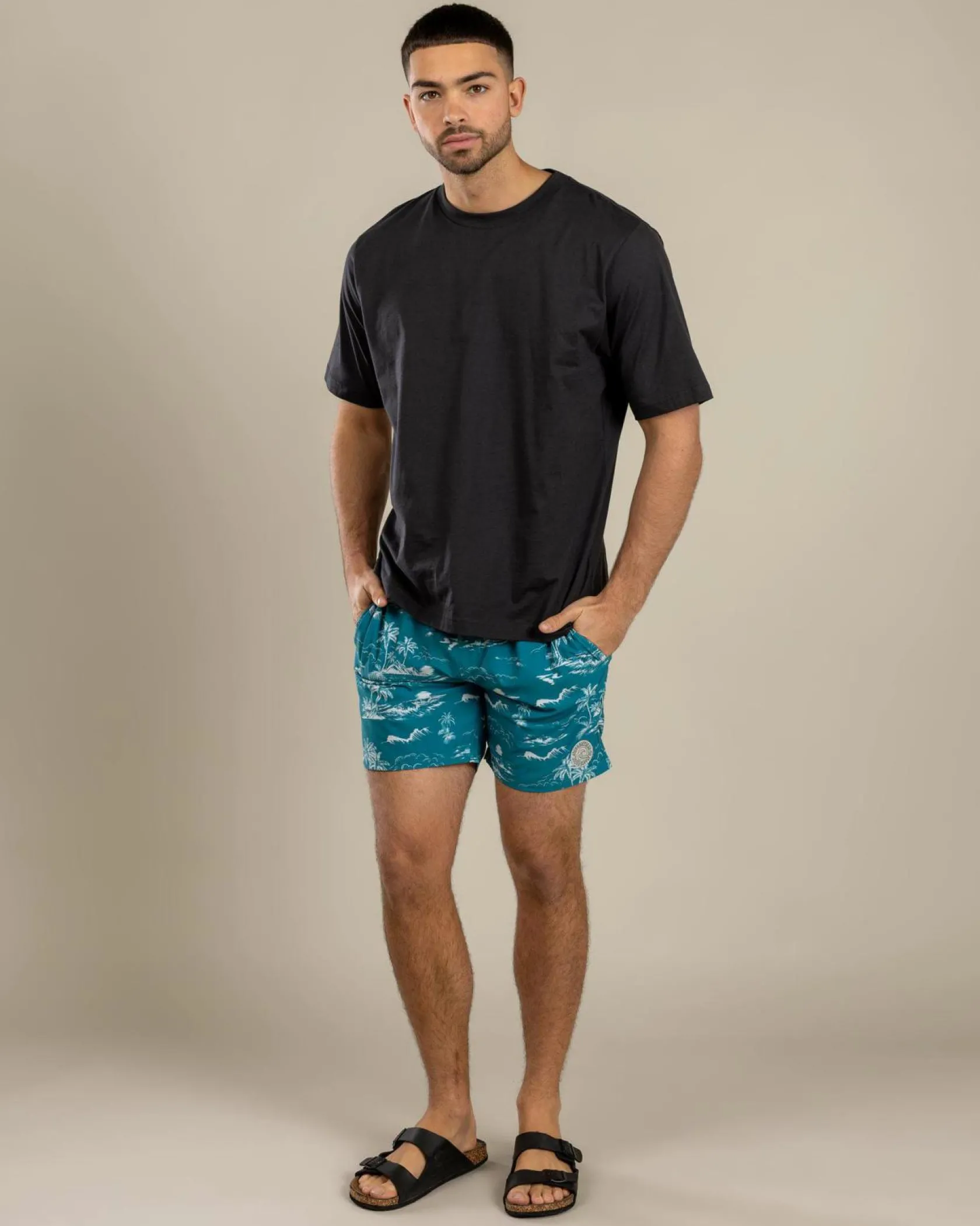 Jacks Palm Elastic Waist Shorts Slate Blue Outlet