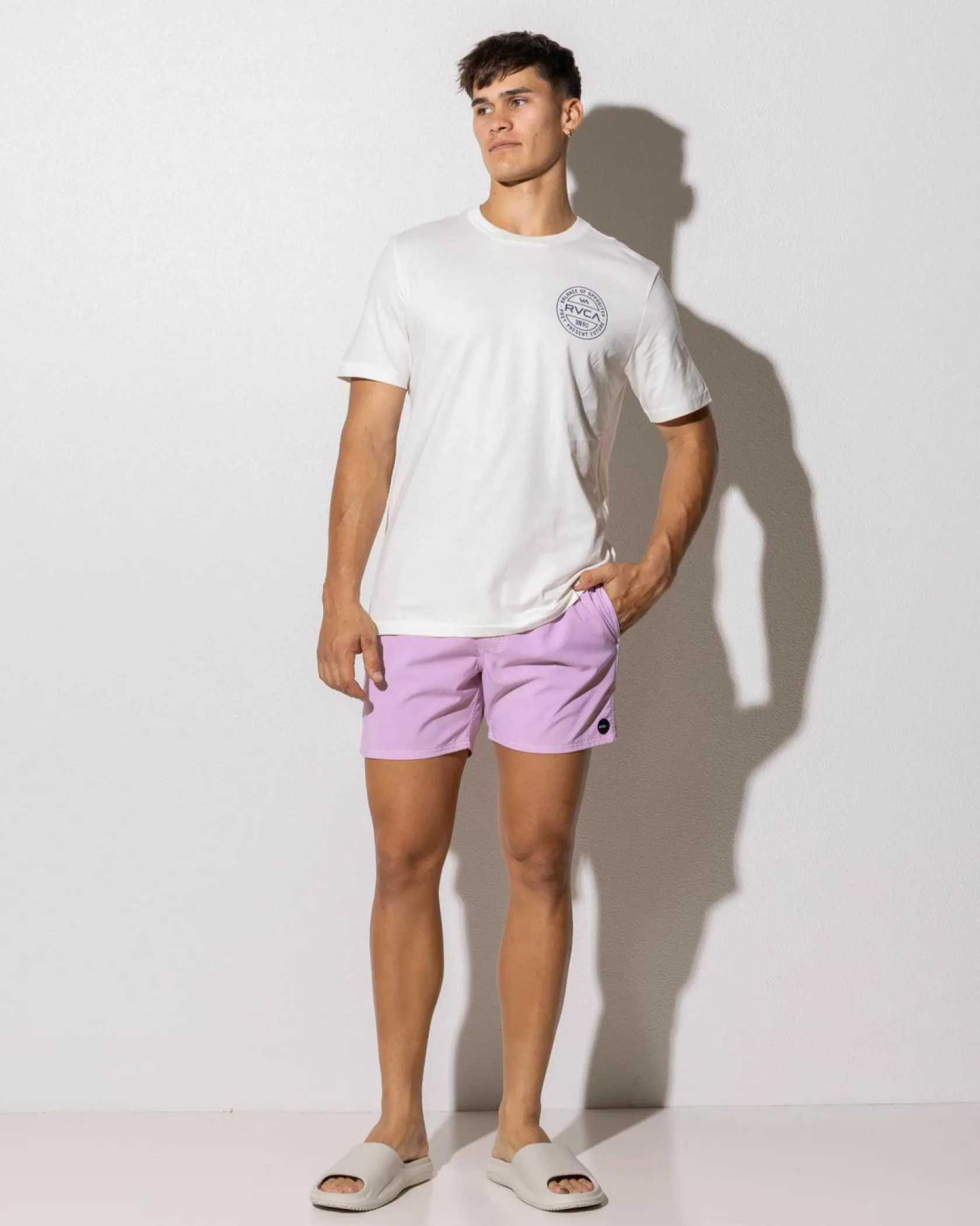 RVCA Pigment Elastic Waist Shorts Dusty Pink Outlet