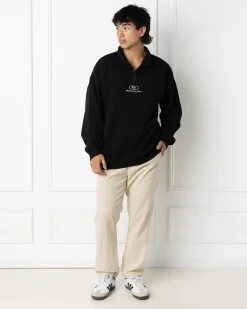 Rip Curl Pill Icon 1/4 Zip Crewneck Sweatshirt Black New