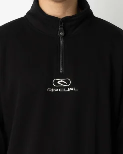 Rip Curl Pill Icon 1/4 Zip Crewneck Sweatshirt Black New