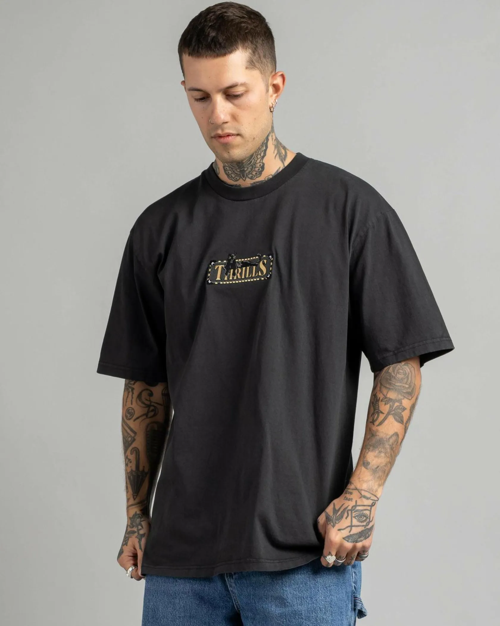 Thrills Pit Stop Oversize Fit T-Shirt Pirate Black Discount