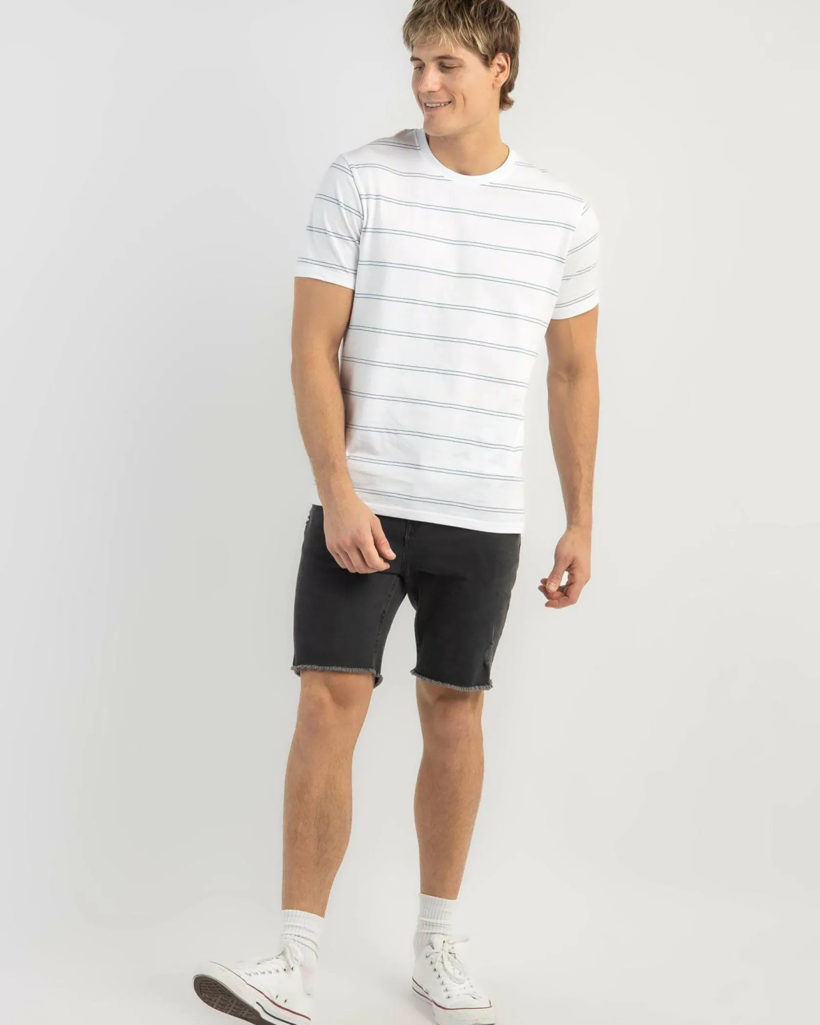 Rip Curl Plain Stripe T-Shirt White/blue Sale