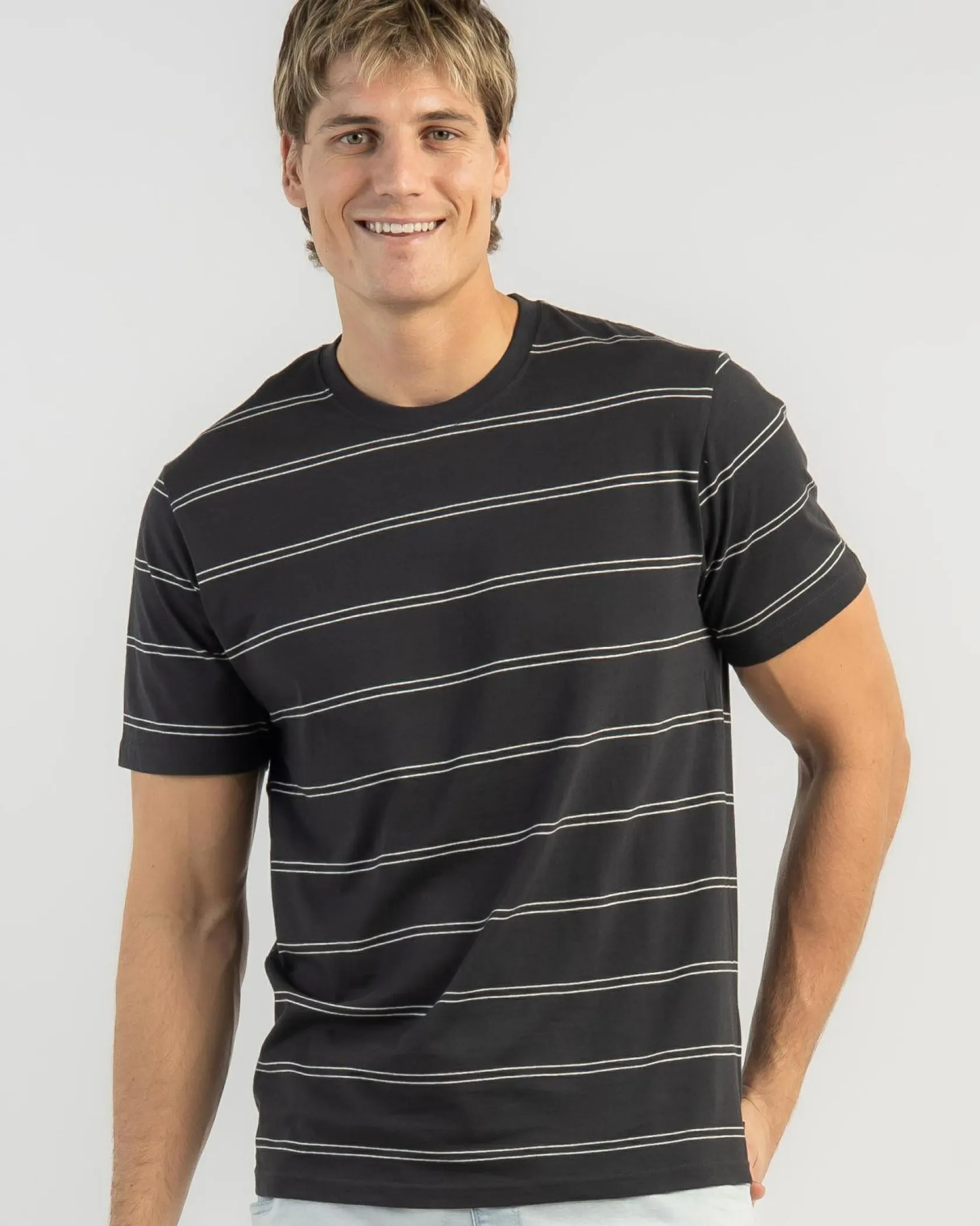 Rip Curl Plain Stripe T-Shirt Washed Black New