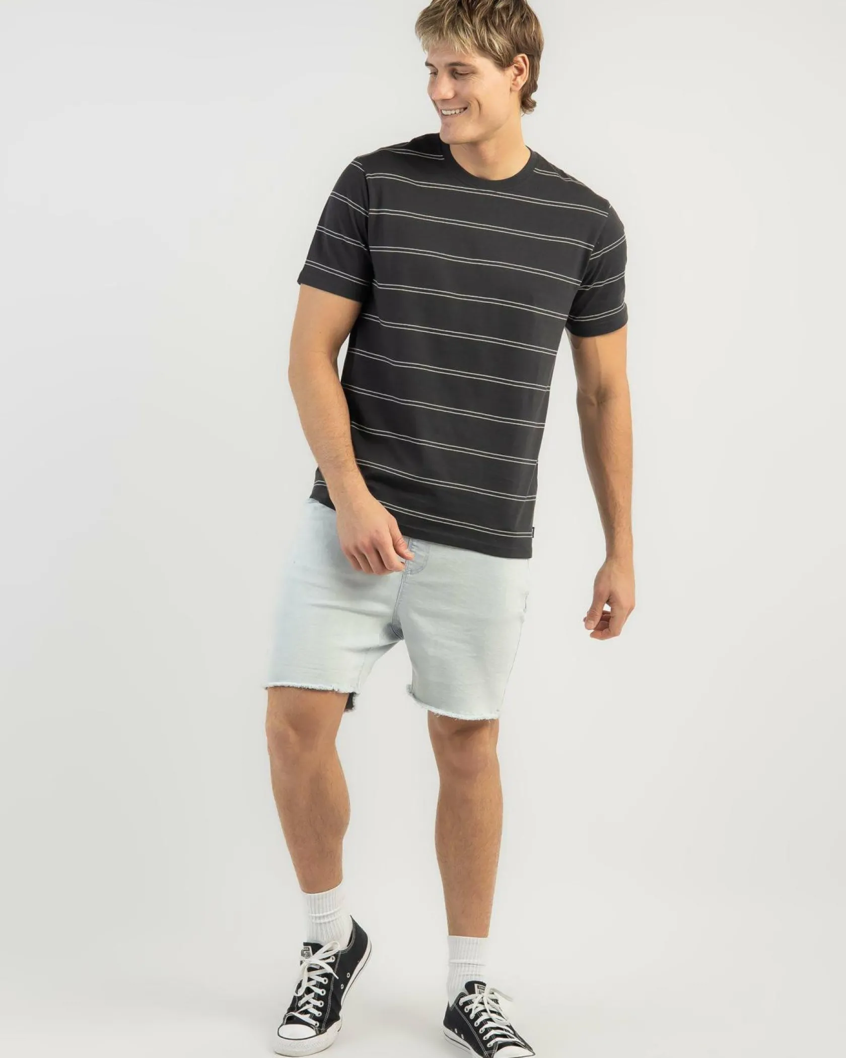Rip Curl Plain Stripe T-Shirt Washed Black New