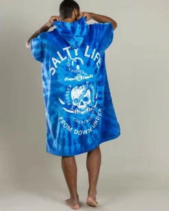 Salty Life Plunder & Thunder Hooded Towel Blue Tie Dye New