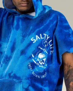 Salty Life Plunder & Thunder Hooded Towel Blue Tie Dye New
