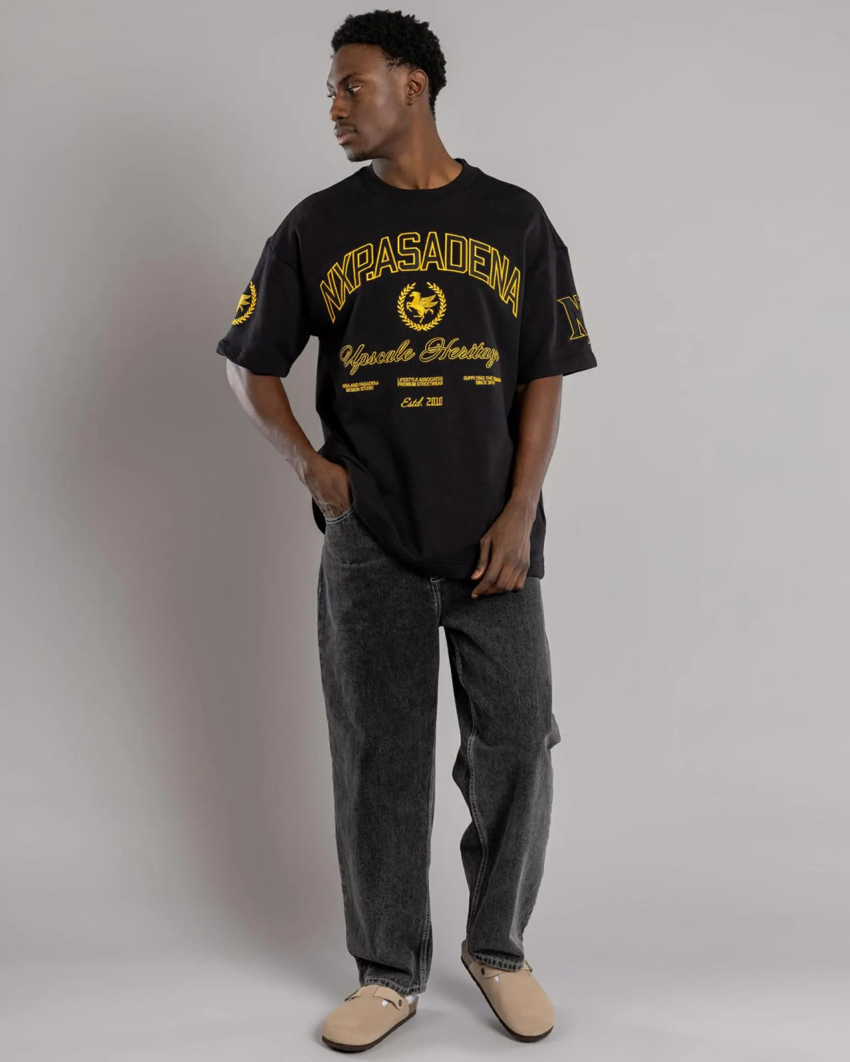Nena & Pasadena Prima Loopback Raptor T-Shirt Jet Black New