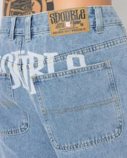S-Double Print Denim Standard Shorts Light Blue Outlet