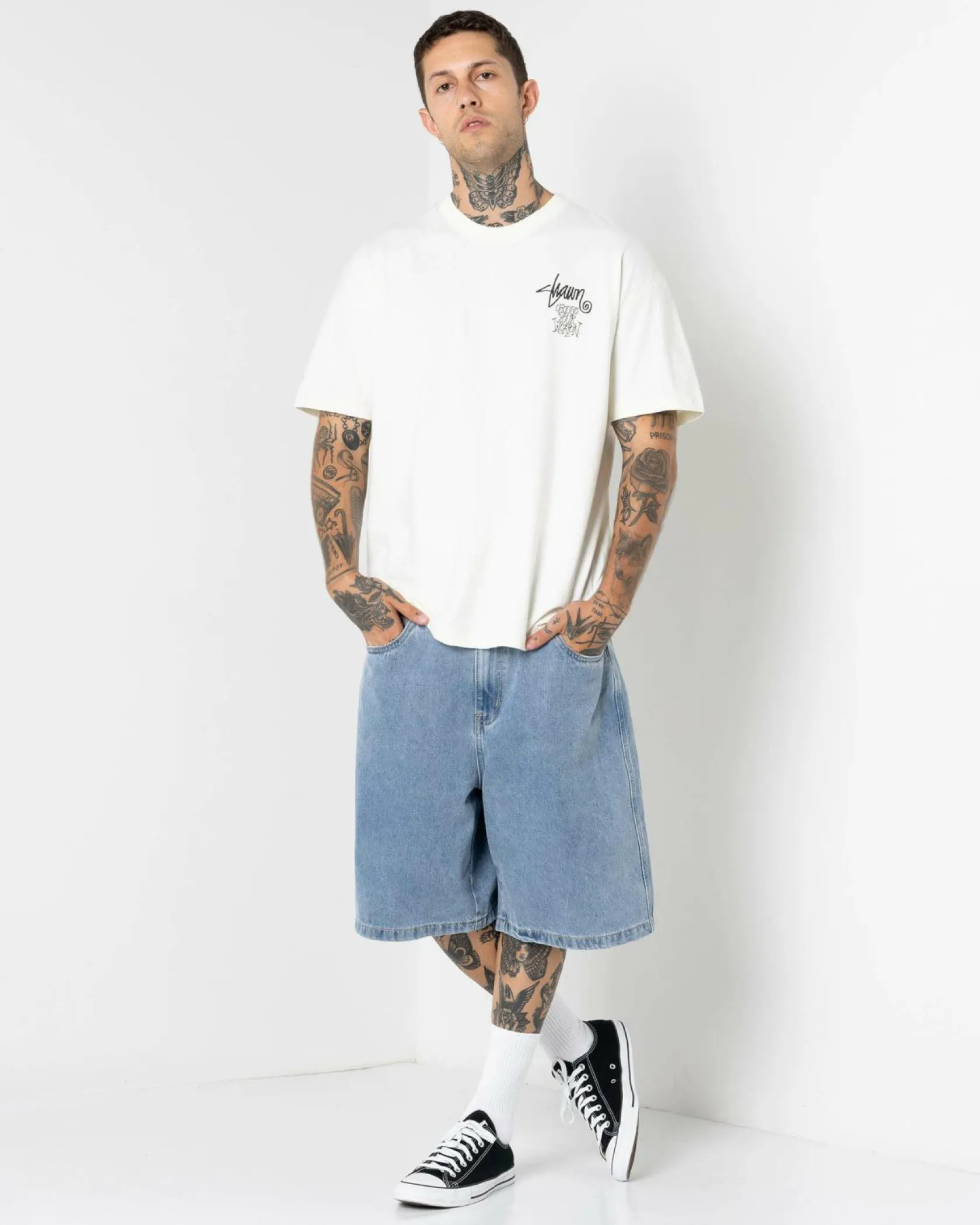 S-Double Print Denim Standard Shorts Light Blue Outlet