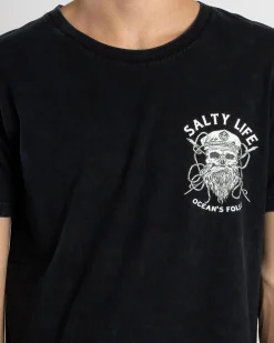 Salty Life Raider T-Shirt Navy Acid Clearance