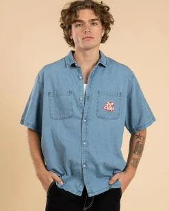 Rip Curl Raw Energy Denim Short Sleeve Shirt Blue Wind Outlet
