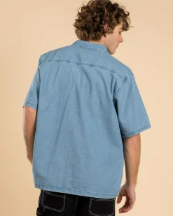 Rip Curl Raw Energy Denim Short Sleeve Shirt Blue Wind Outlet
