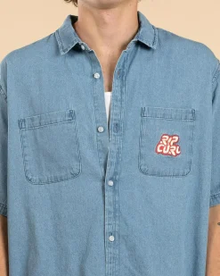 Rip Curl Raw Energy Denim Short Sleeve Shirt Blue Wind Outlet