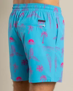 Skylark Recline Elastic Waist Shorts Cyan/pink Best