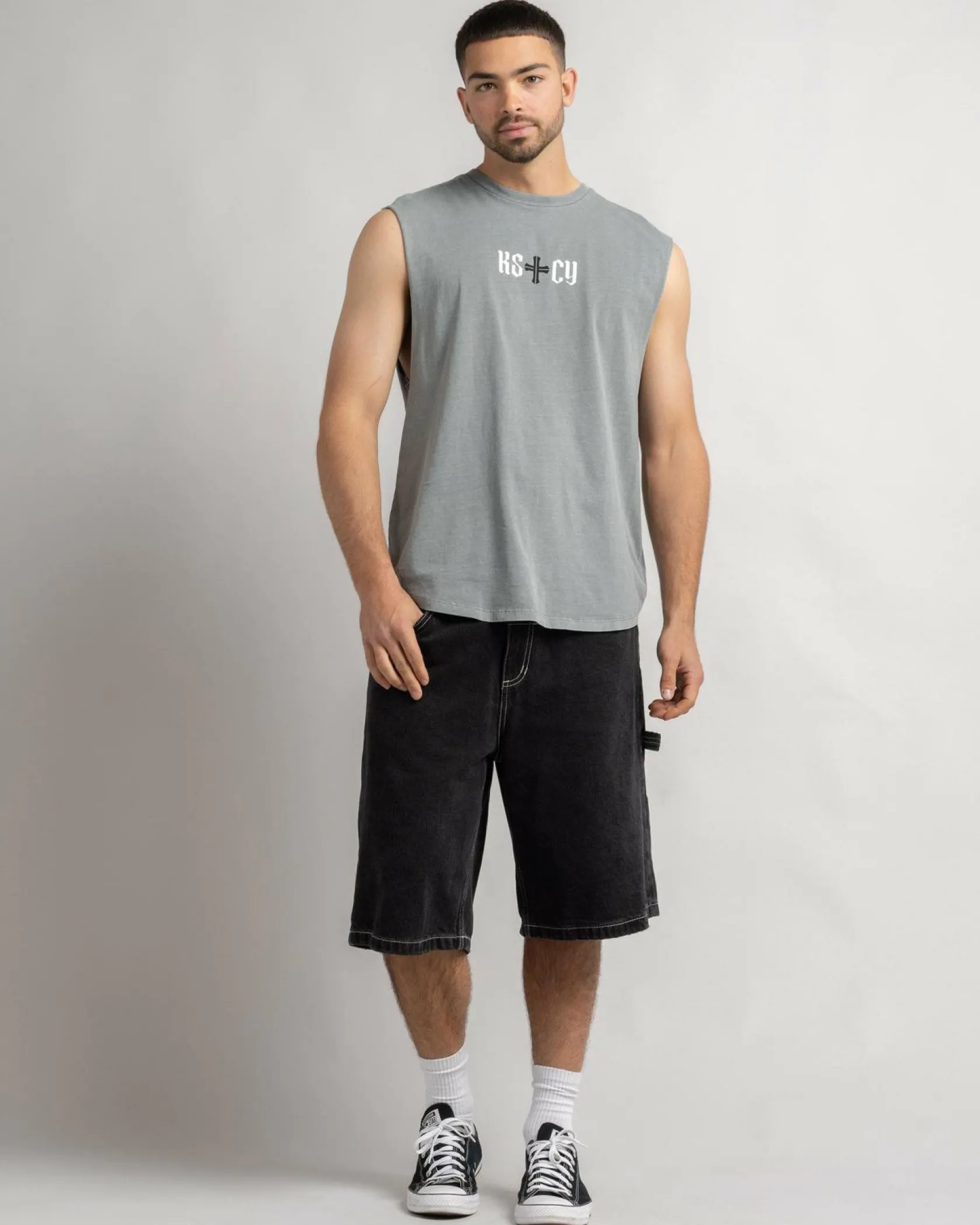 Kiss Chacey Rev Dual Curved Muscle Tank Pigment Neutral Grey Online