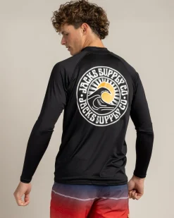 Jacks Rising Sun Long Sleeve Rash Vest Black Outlet