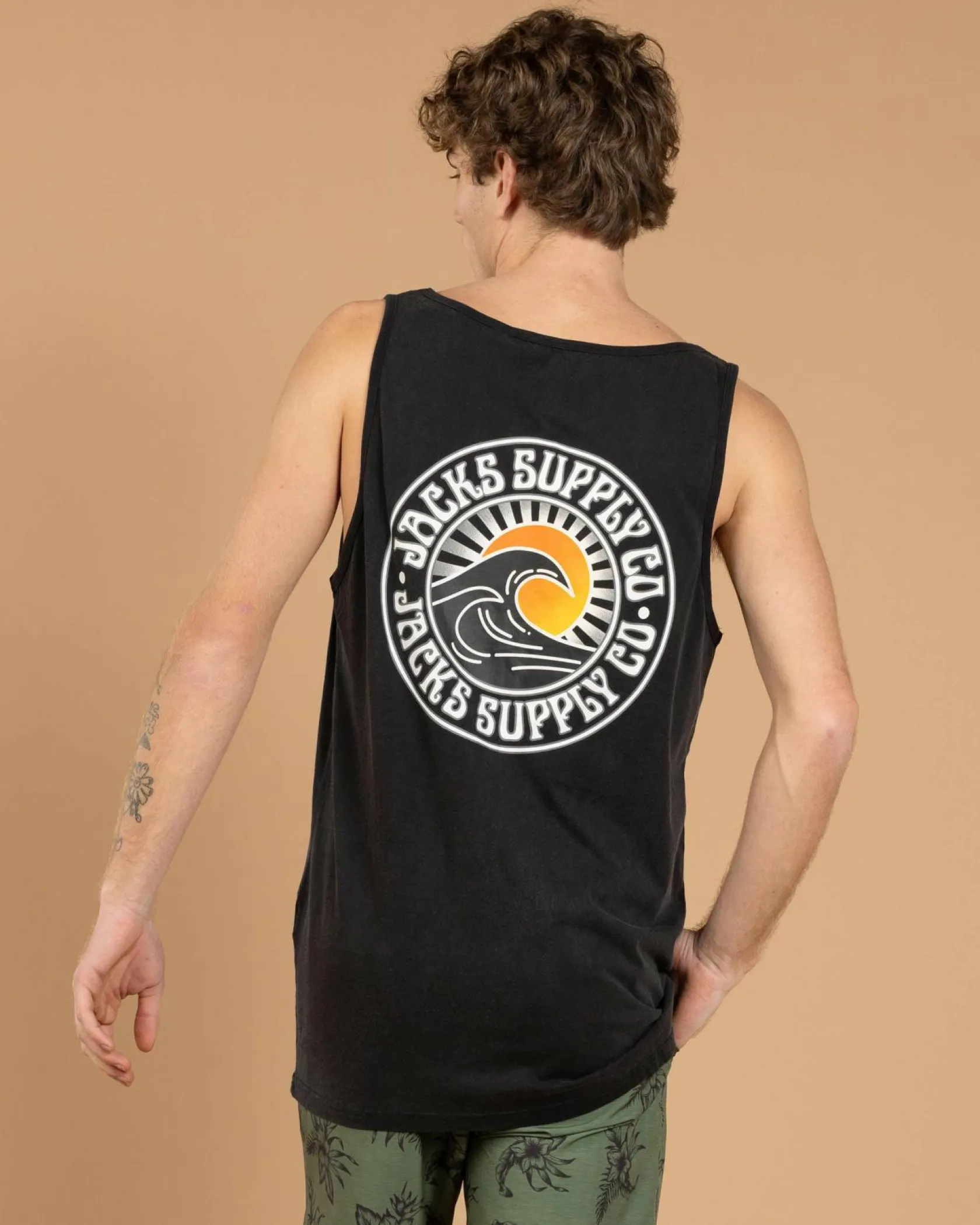 Jacks Rising Sun Singlet Black Acid