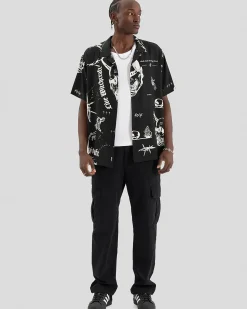 Kiss Chacey Ritual Relaxed Resort Short Sleeve Shirt Black Print Outlet