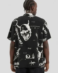 Kiss Chacey Ritual Relaxed Resort Short Sleeve Shirt Black Print Outlet