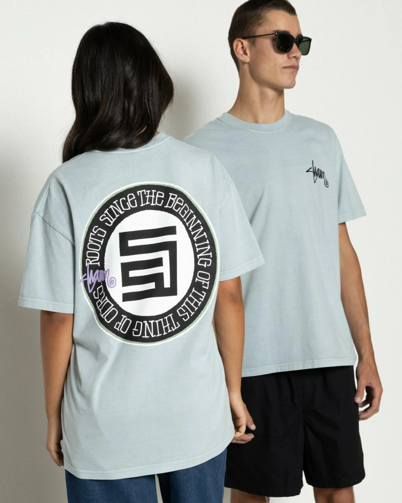 S-Double Roots Dot T-Shirt Washed Steel New
