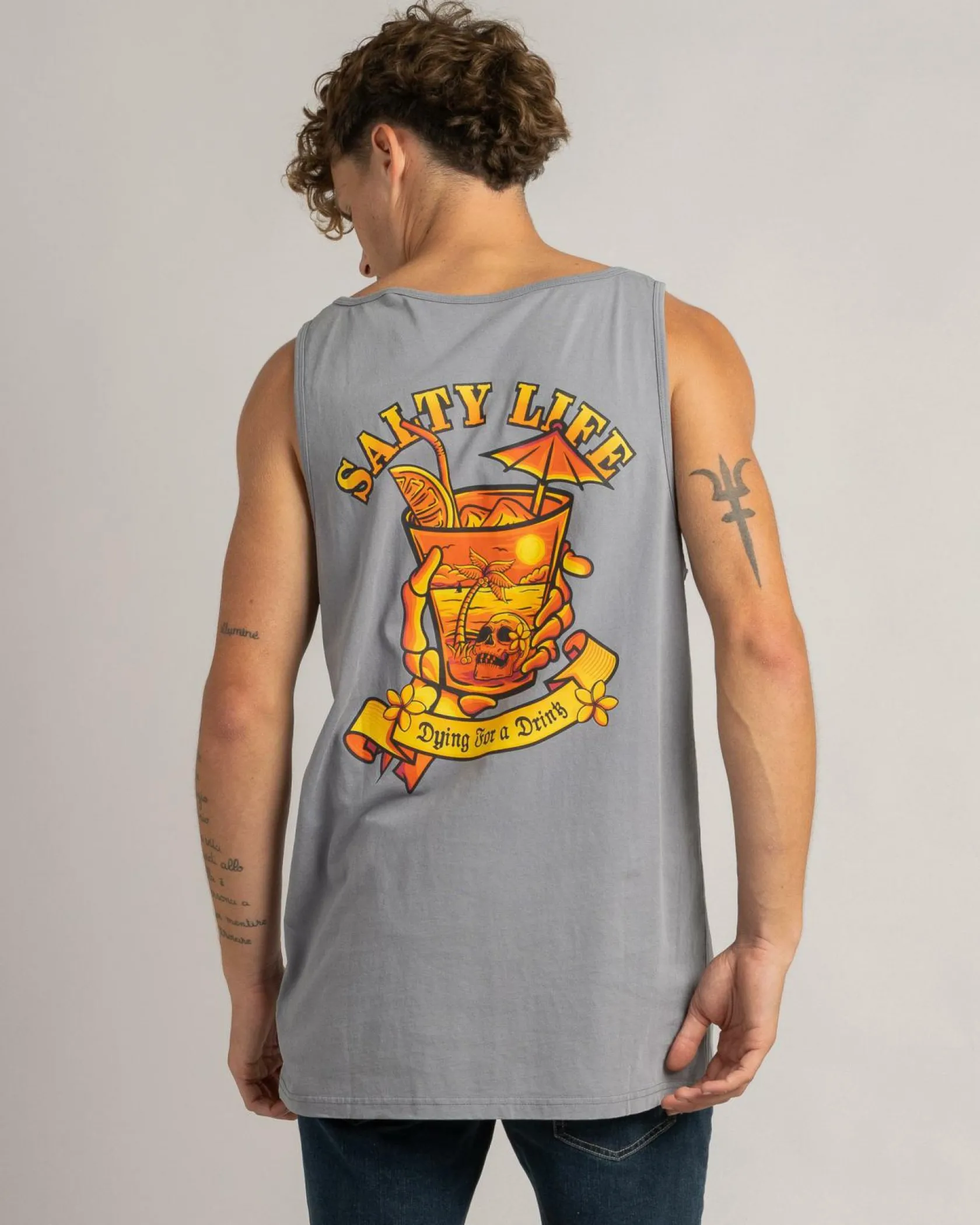Salty Life Sapore Singlet Lt Grey Acid Sale