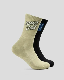 Santa Cruz SC Stack Crew Socks 2 Pack Light Khaki/ Black Best