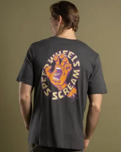 Santa Cruz Screaming Hand Scream Strip Front T-Shirt Washed Black Clearance